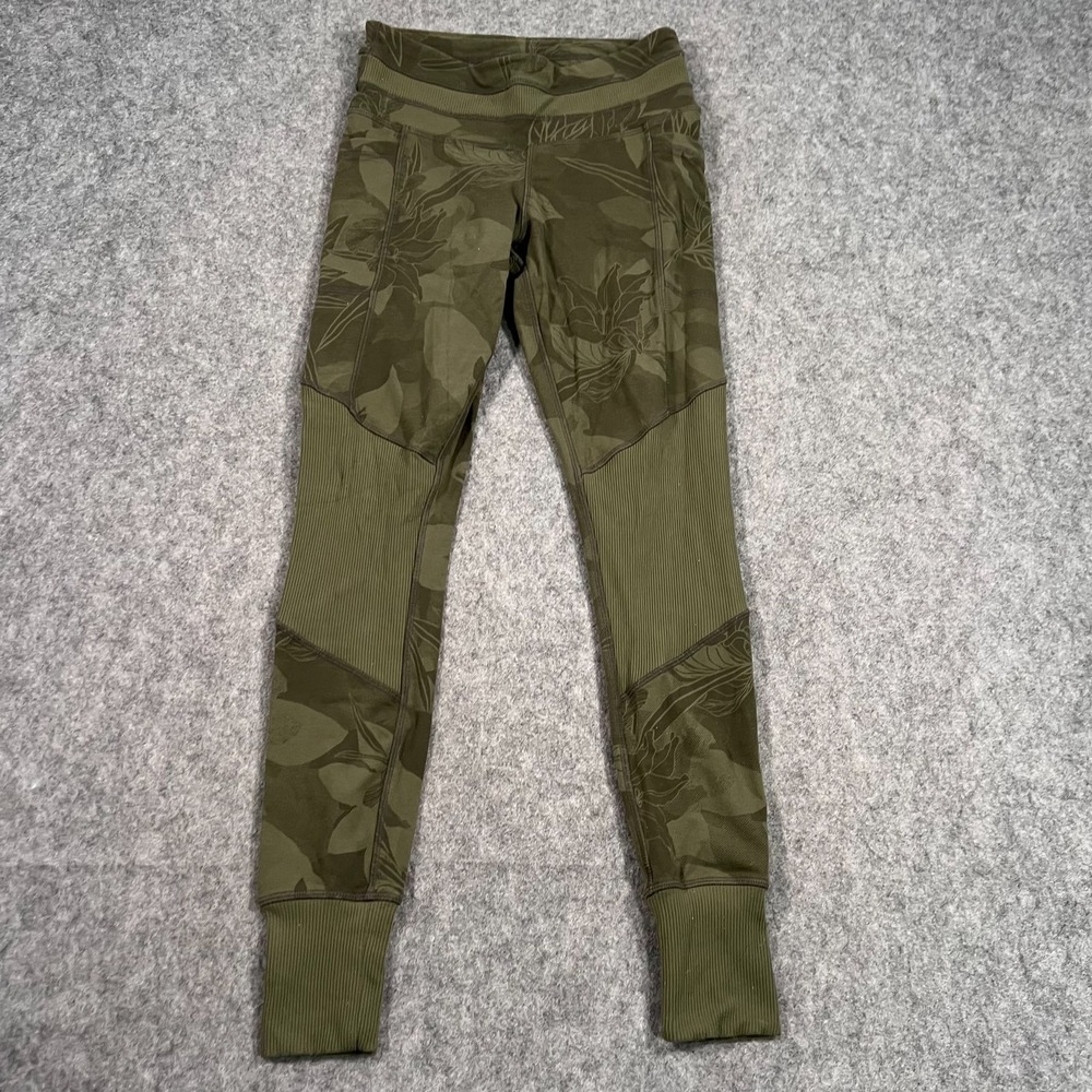 Athleta Olive Army Green Floral Excursion Activewear Pants Women's Size XS